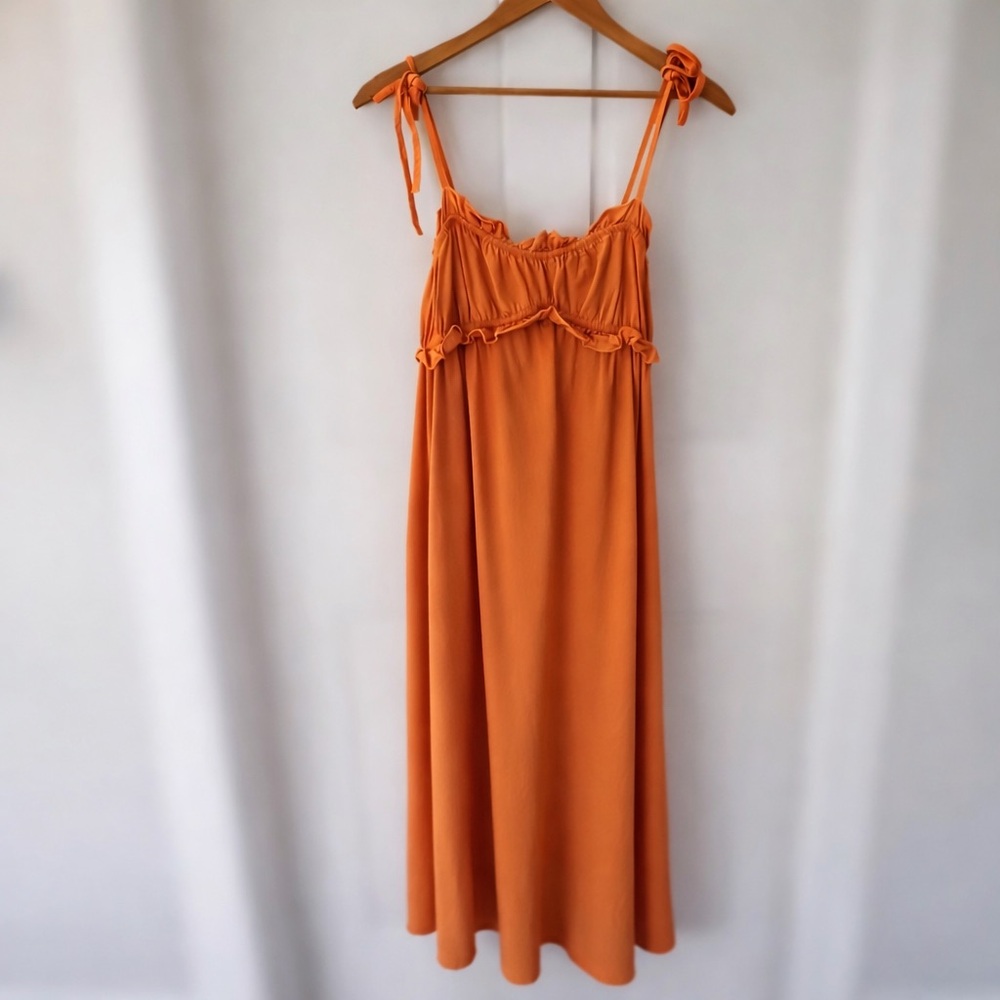 SHEIN 100% Cotton Orange Tie Strap Maxi Dress — Size Medium